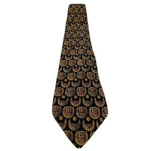 Vintage Robert Talbott Silk Woven Tie Black Gold Best in class Nordstrom 4”x58”